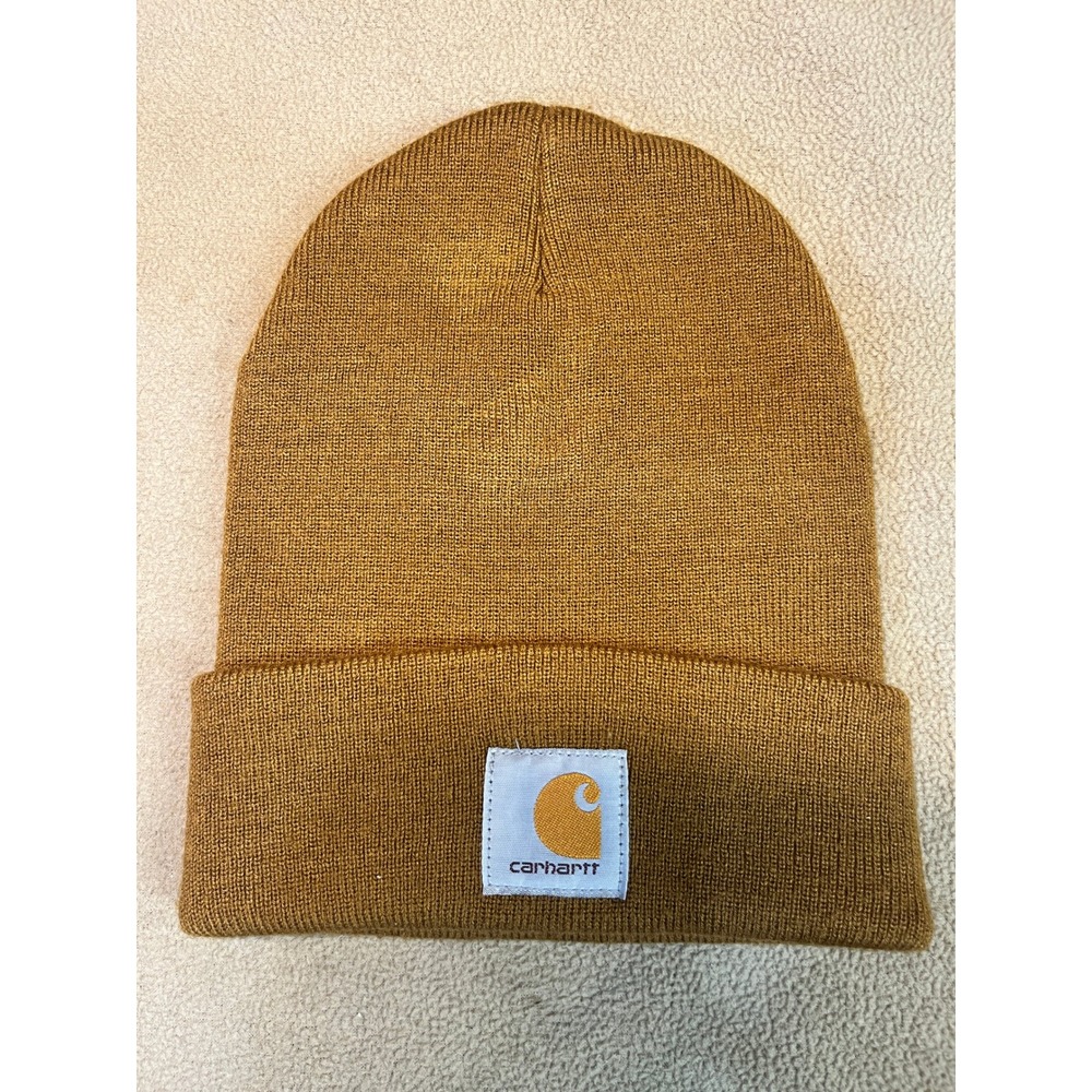 Carhartt Brown Acrylic Watch Hat Beanie A18 Logo Patch Knit Cap One Size